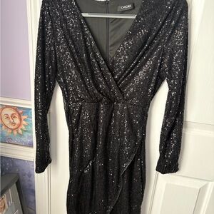 Chic Sparkling Black Long Sleeve Dress